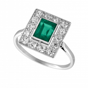 Bague rectangle émeraude certifiée et diamants vers 1925