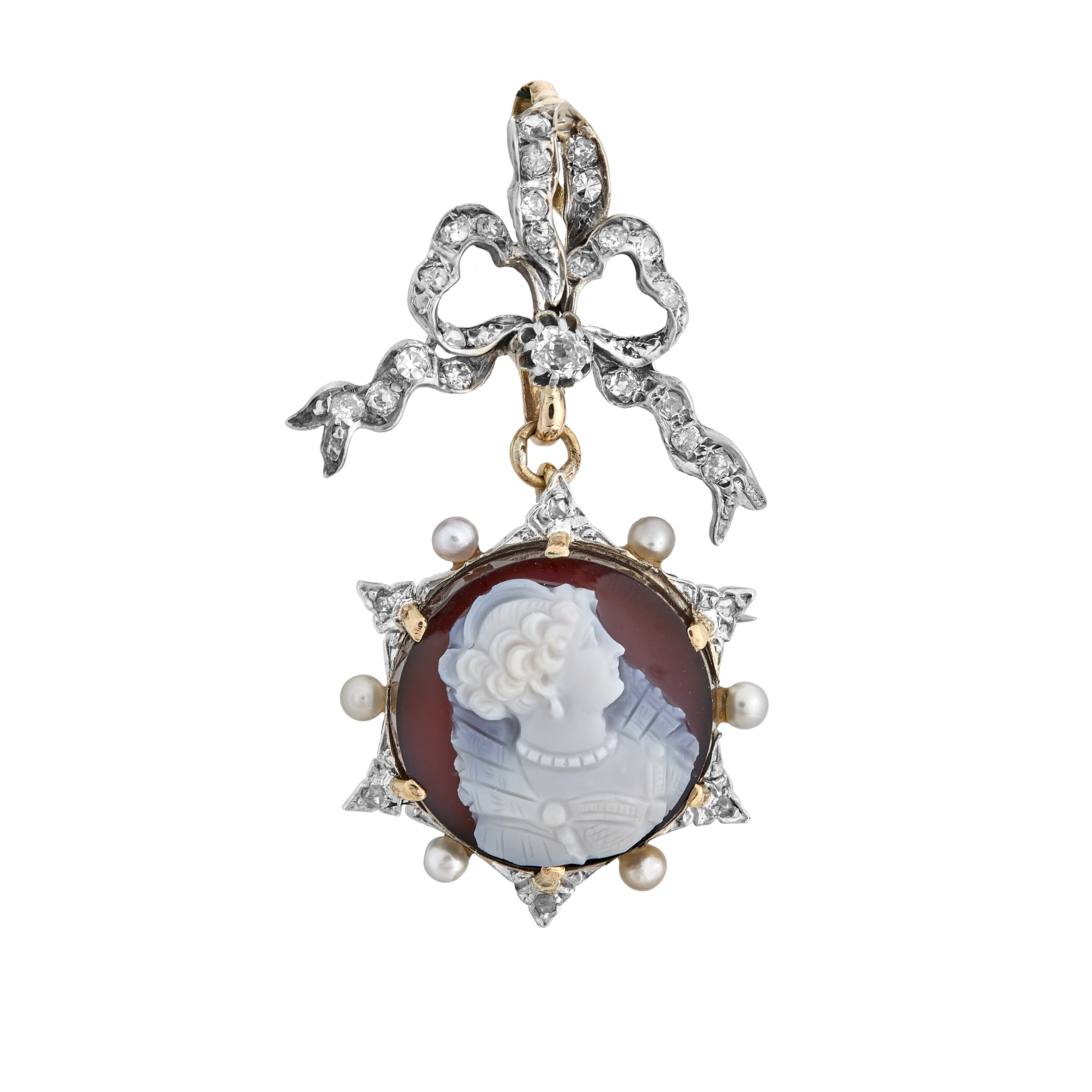 Broche pendentif nœud camé sur agate vers 1860 Gerphagnon