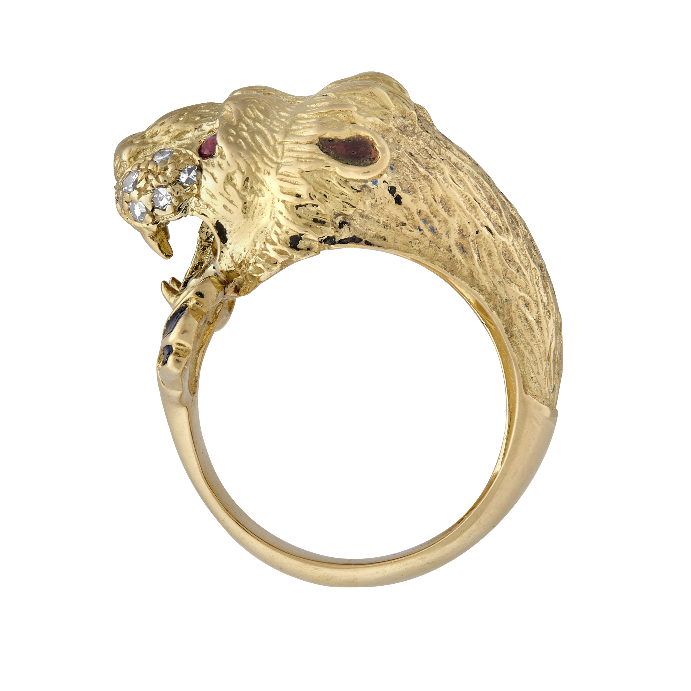 Bague Lion rubis diamants émail Gerphagnon