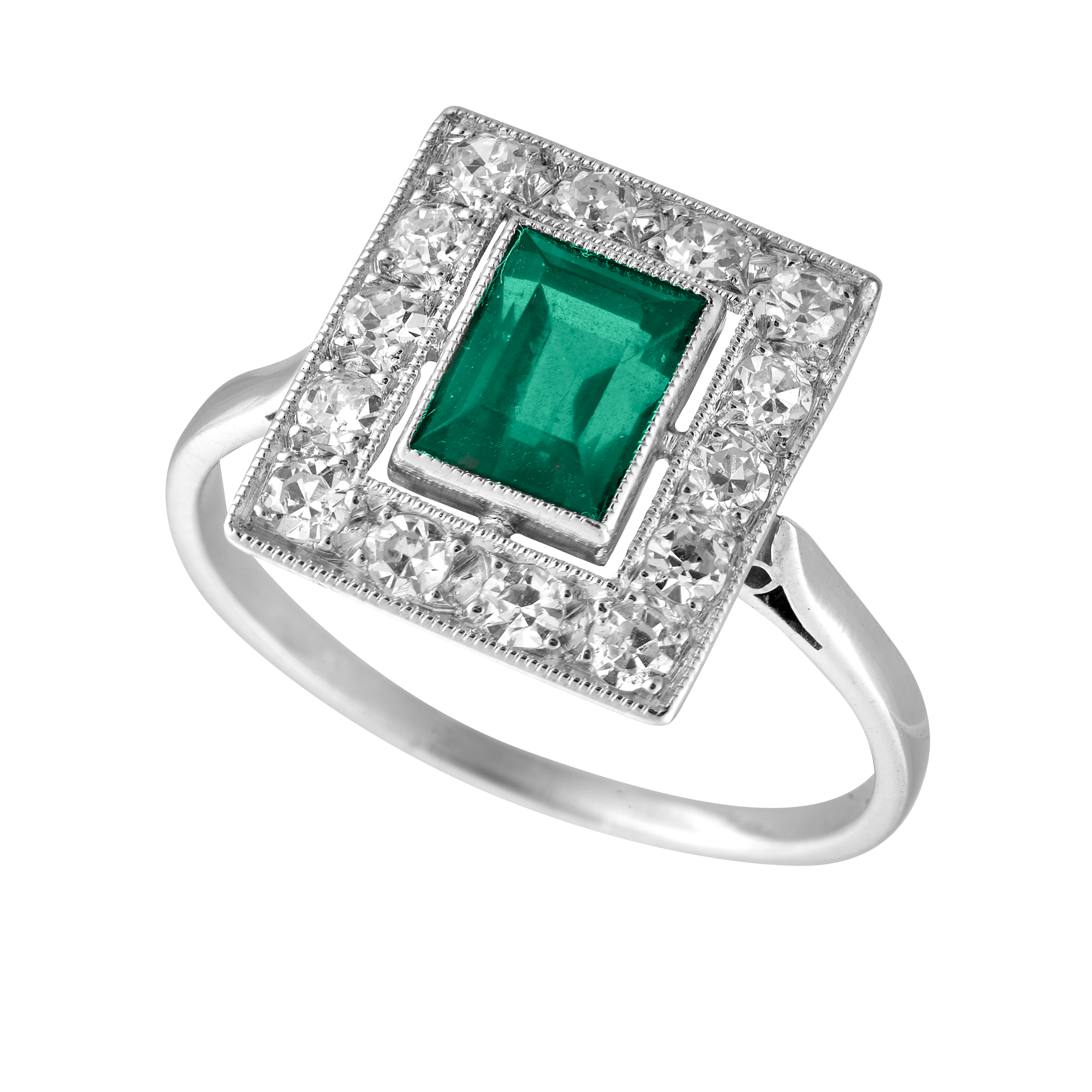 Bague rectangle émeraude certifiée et diamants vers 1925 Gerphagnon