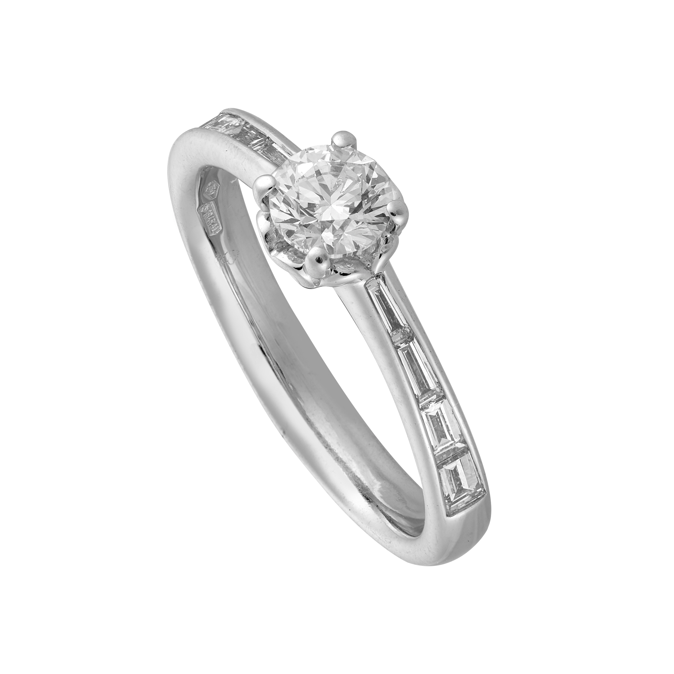 Solitaire brillant 0,50 carat et diamants tapers Gerphagnon