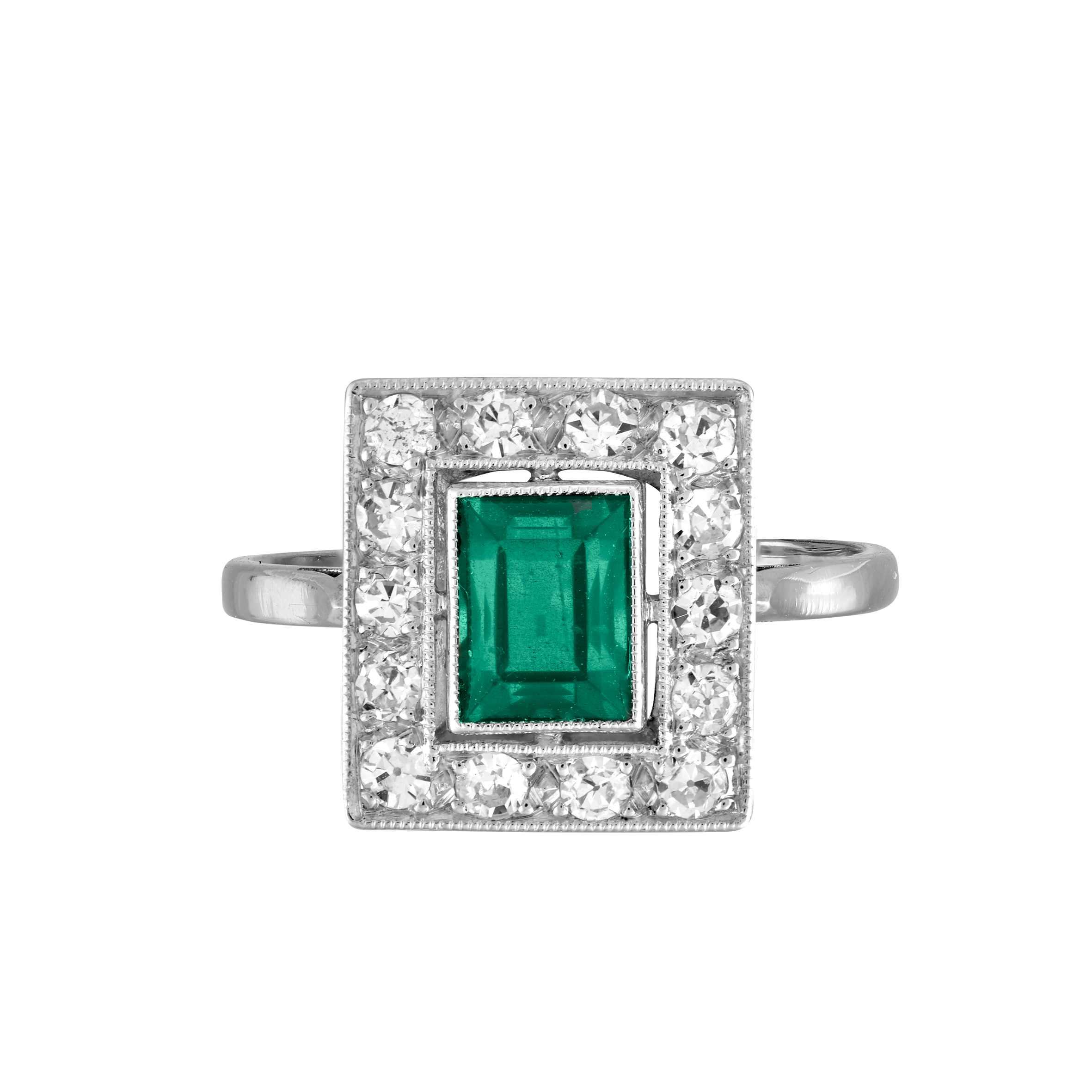 Bague rectangle émeraude certifiée et diamants vers 1925 Gerphagnon