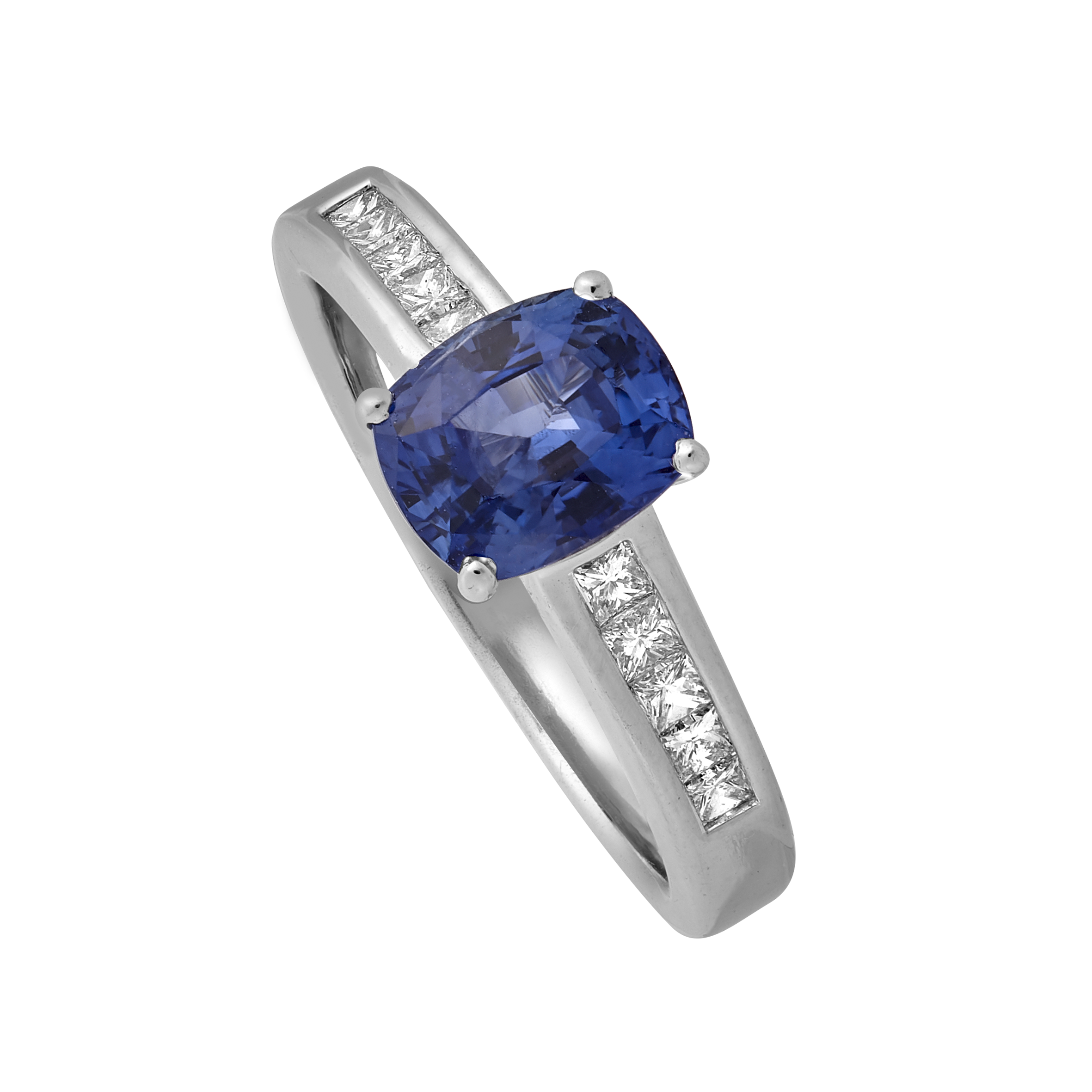 Bague saphir coussin et diamants princesses Gerphagnon