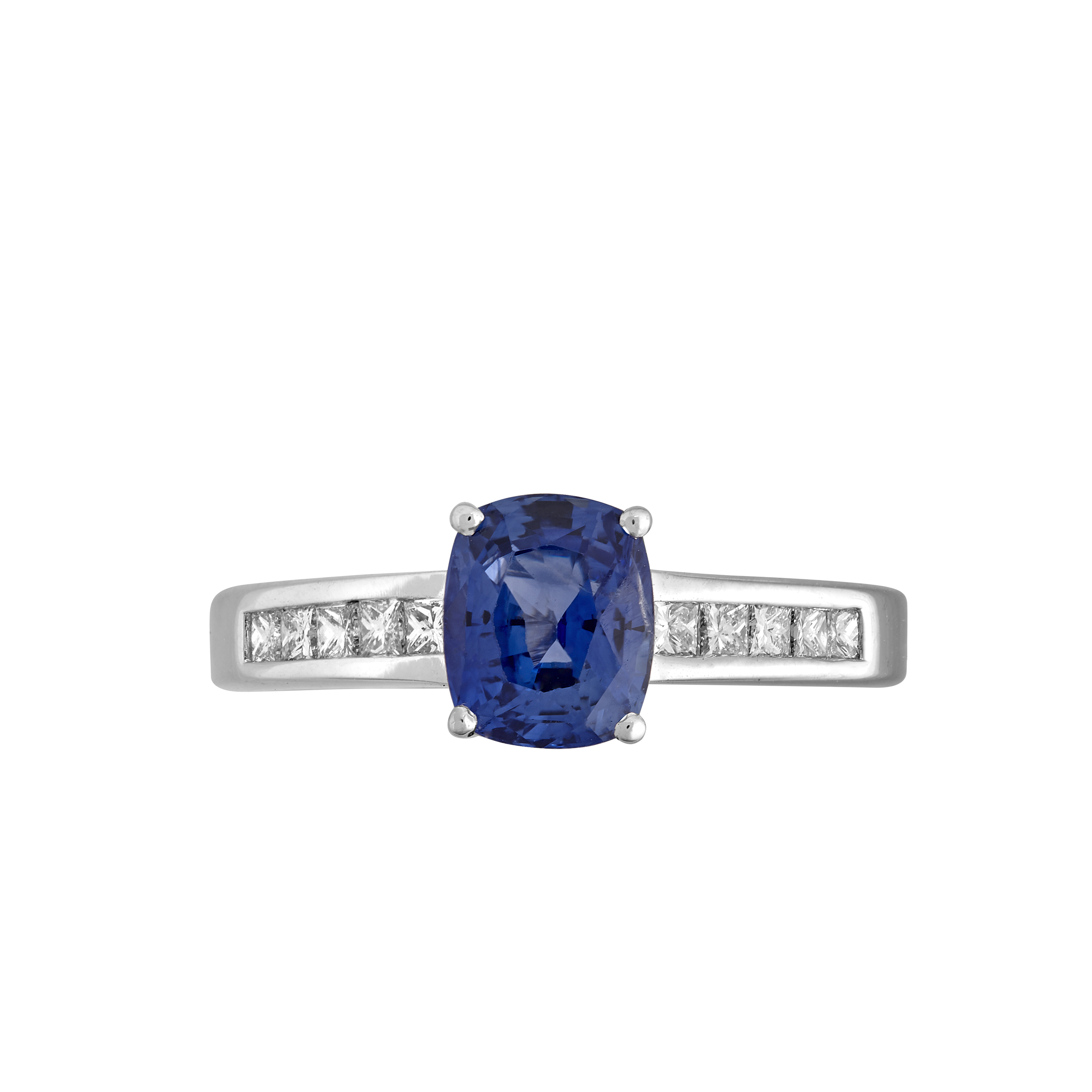 Bague saphir coussin et diamants princesses Gerphagnon