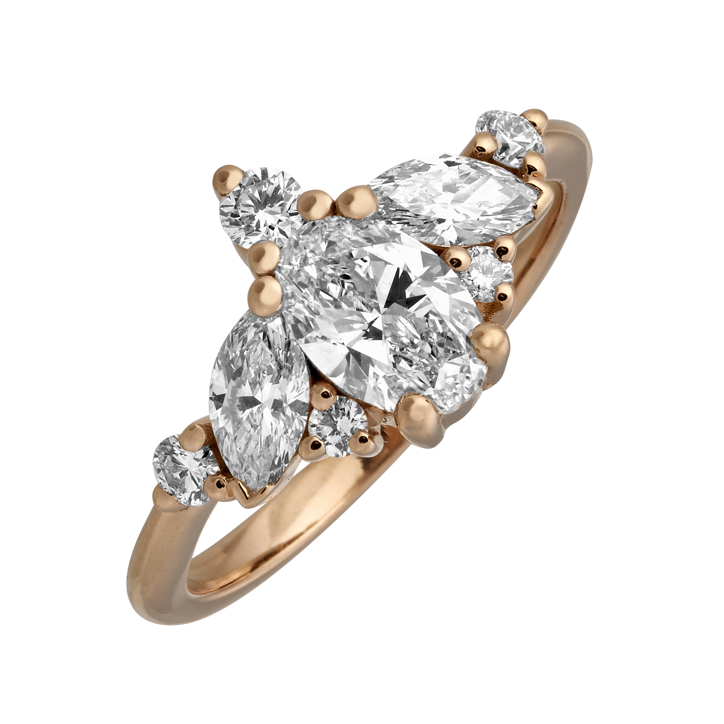 Bague diamants ovale 0,70 carat certifié, marquises et ronds Gerphagnon