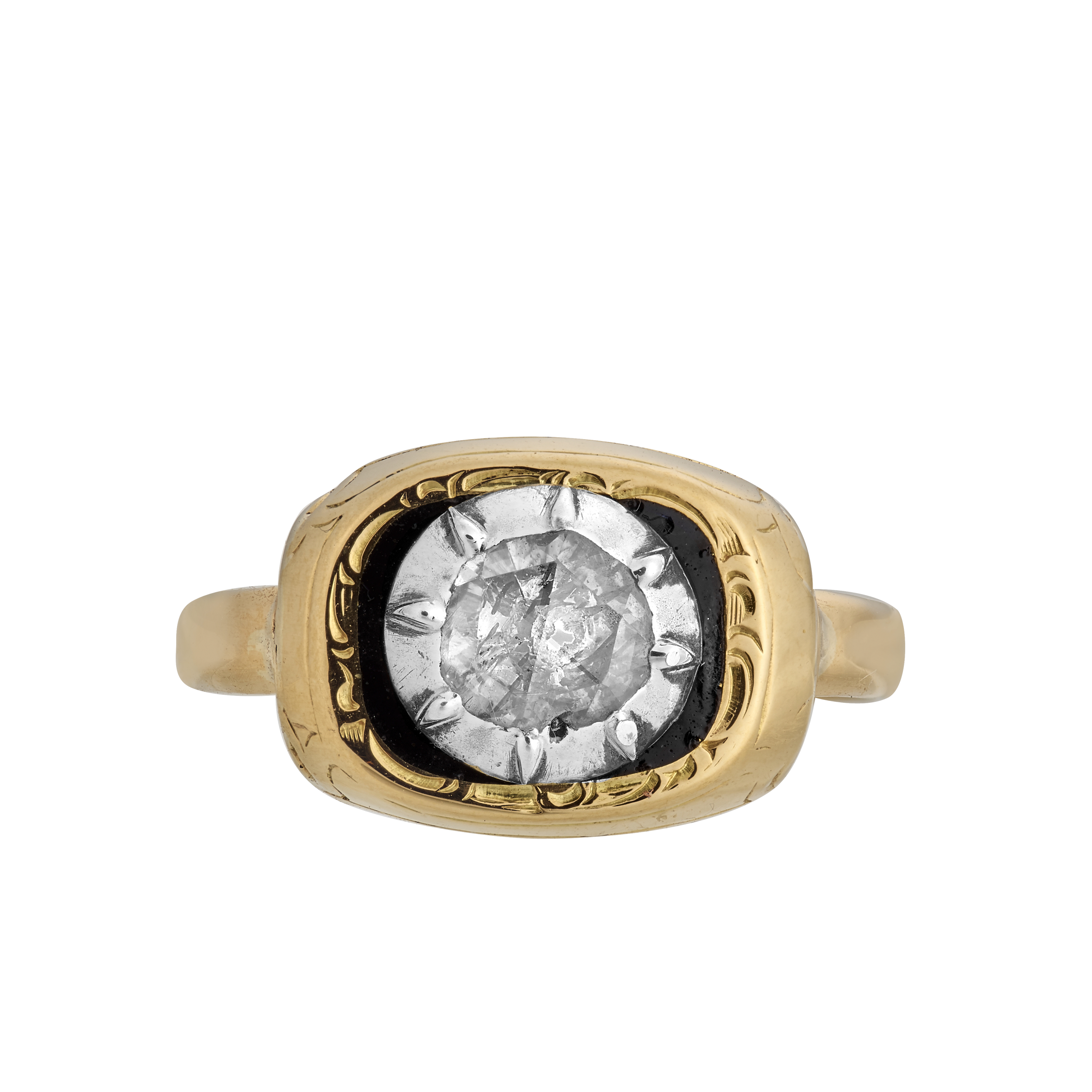 Bague diamant et émail noir fin XIXe Gerphagnon