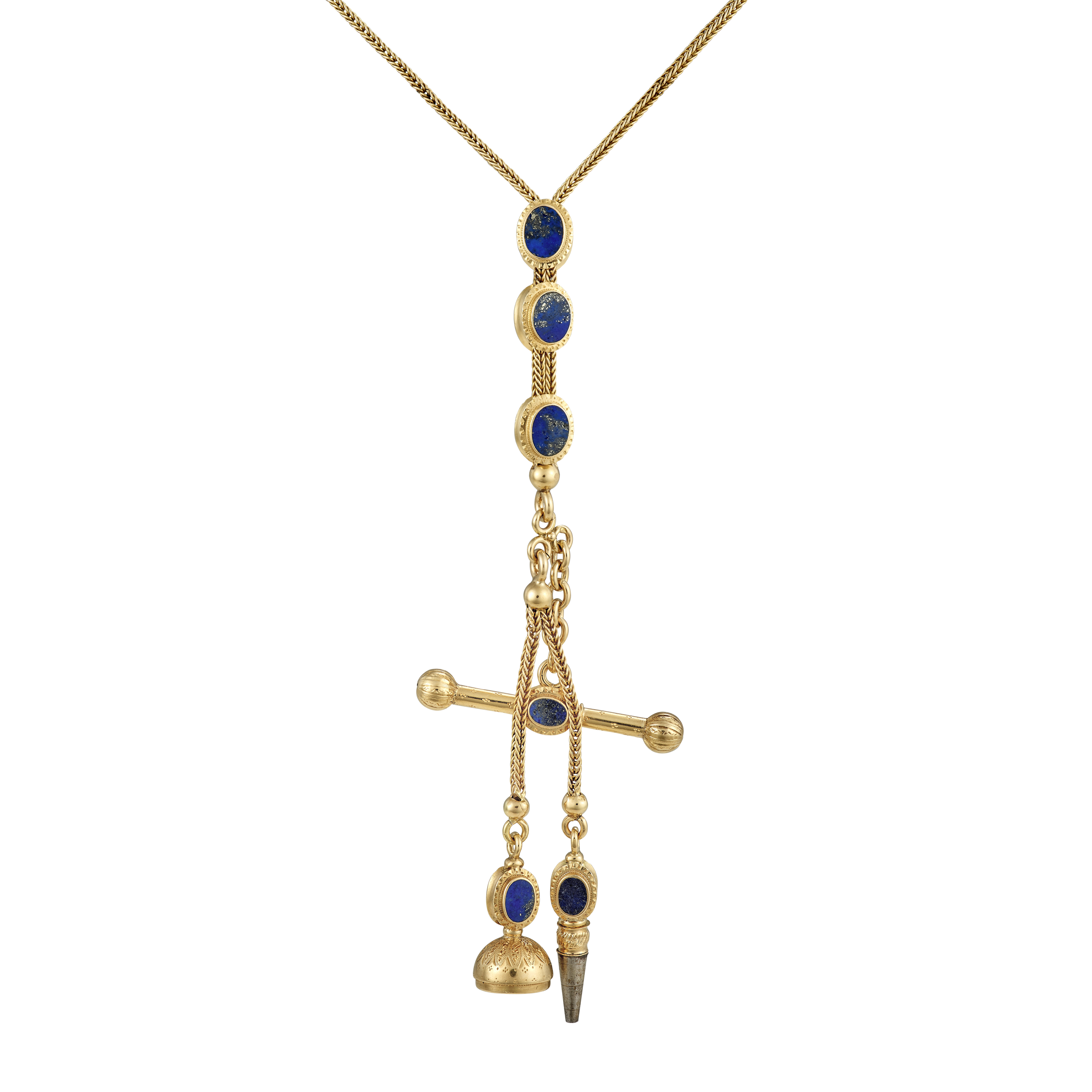 Collier chaîne de montre lapis lazuli Napoléon III Gerphagnon